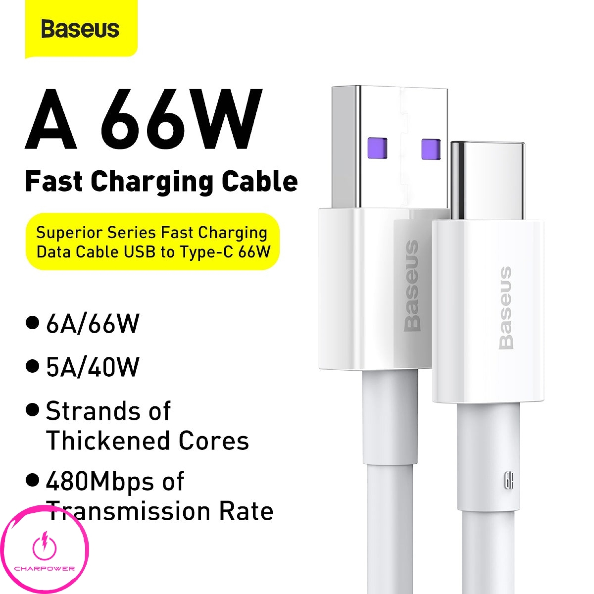  کابل شارژ USB-A به Type-C طول 200 سانتی متر باسئوس Baseus مدل CATYS-A02 چارپاور 