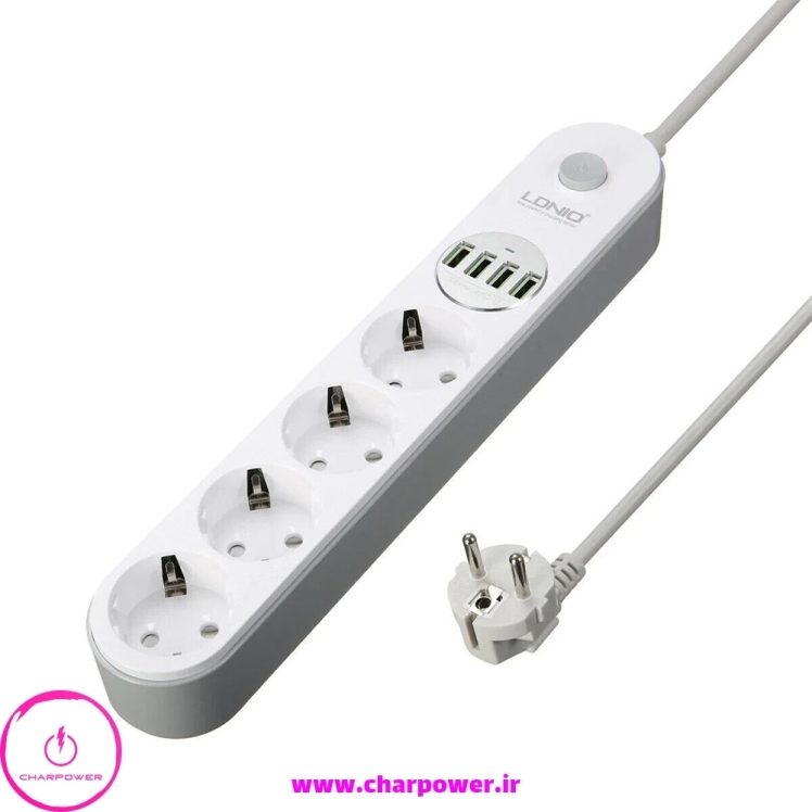 چند راهی، محافظ برق و شارژر USB الدینیو LDNIO مدل SE4432 توان 2500 وات