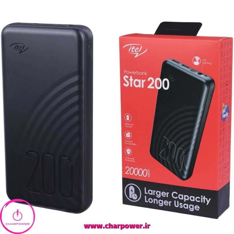  پاوربانک ایتل Itel مدل Star200 ظرفیت 20000 توان 10.5 وات چارپاور 