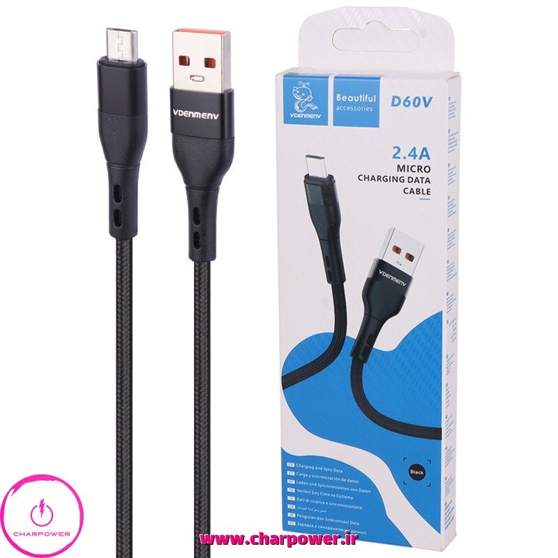 کابل شارژ USB-A به Micro طول 90 سانتی متر دنمن Denmen مدل D60V جریان 2.4 آمپر