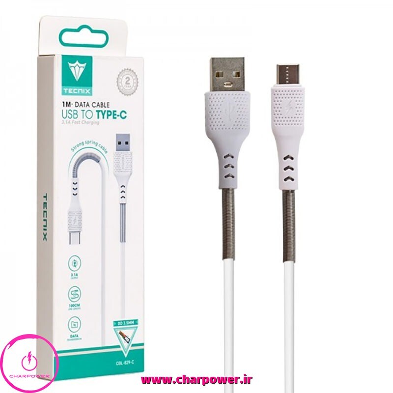  کابل شارژ USB-A به Type-C طول 1 متر تکنیکس Tecnix مدل CBL-829-C جریان 3.1 آمپر 