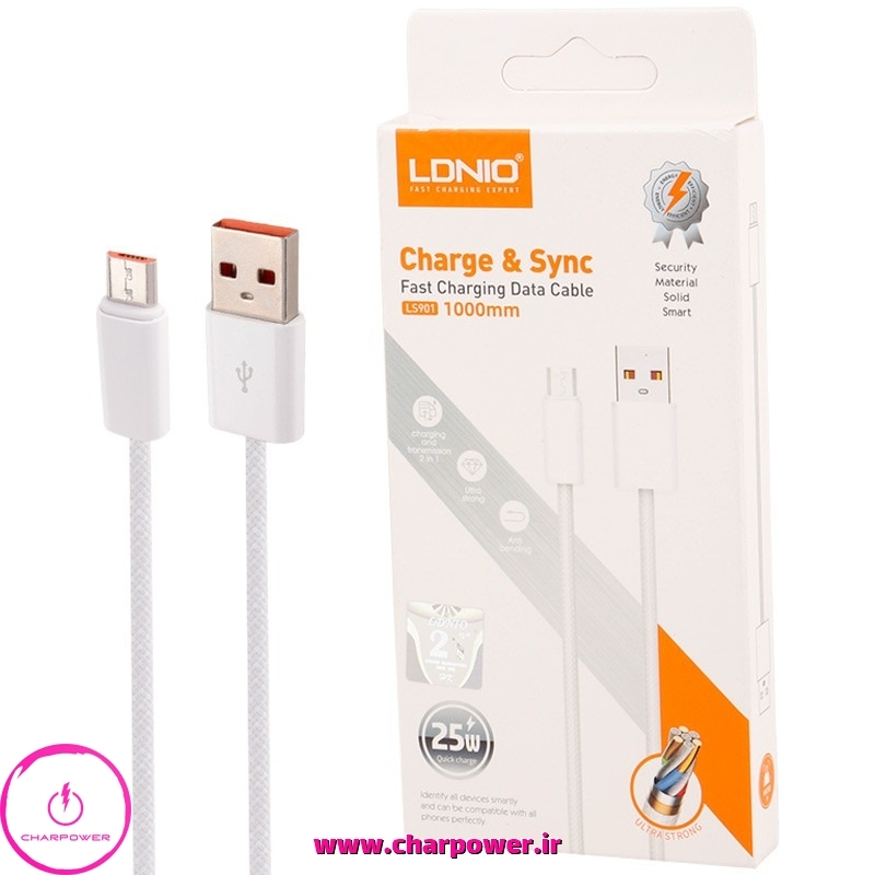  کابل شارژ USB-A به Micro طول 100 سانتی متر الدینیو Ldnio مدل LS901 توان 25 وات 