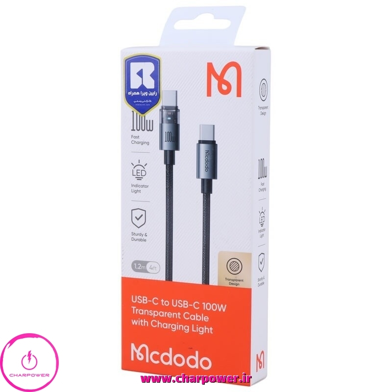  خرید کابل شارژ Type-C به Type-C طول 1.2 متر مک دودو Mcdodo مدل CA-558 توان 100 وات 