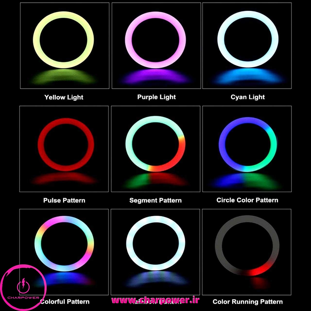  رینگ لایت 14 اینچ RGB مدل MJ36 توان 25 وات چارپاور 