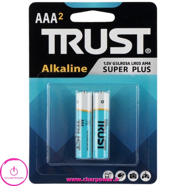 باتری نیم قلمی Alkaline آلکالاین تراست Trust مدل LR03 AAA بسته دو عددی