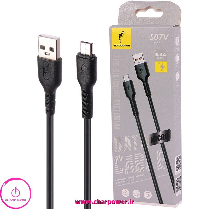  فروش کابل شارژ USB-A به Micro طول 100 سانتی متر اسکای دلفین Sky Dolphin مدل S07V جریان 2.4 آمپر 