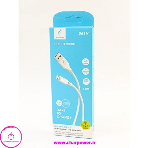  فروش کابل شارژ USB-A به Micro طول 100 سانتی متر اسکای دلفین Sky Dolphin مدل S61V جریان 2.4 آمپر 