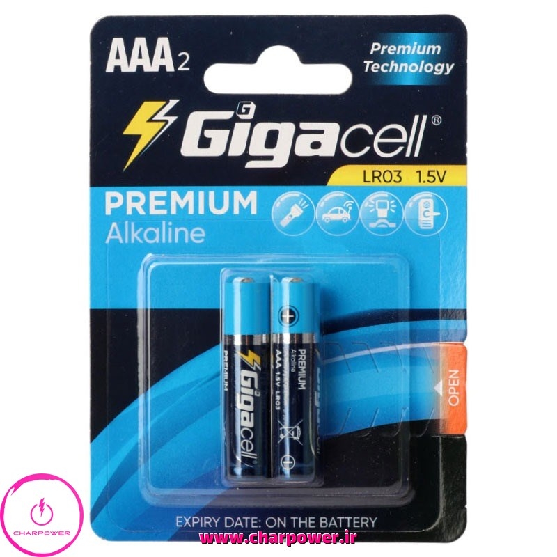  باتری نیم قلمی Premium Alkaline آلکالاین گیگاسل Gigacell مدل LR03 AAA بسته دو عددی 