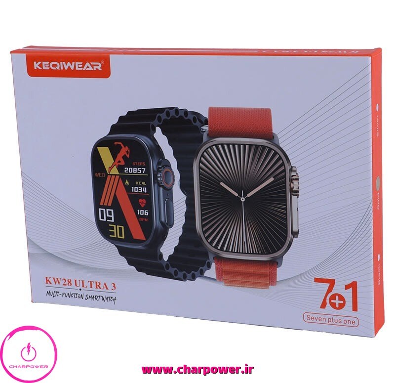 ساعت هوشمند مدل KW28 Ultra 3 + هفت بند اضافه چارپاور