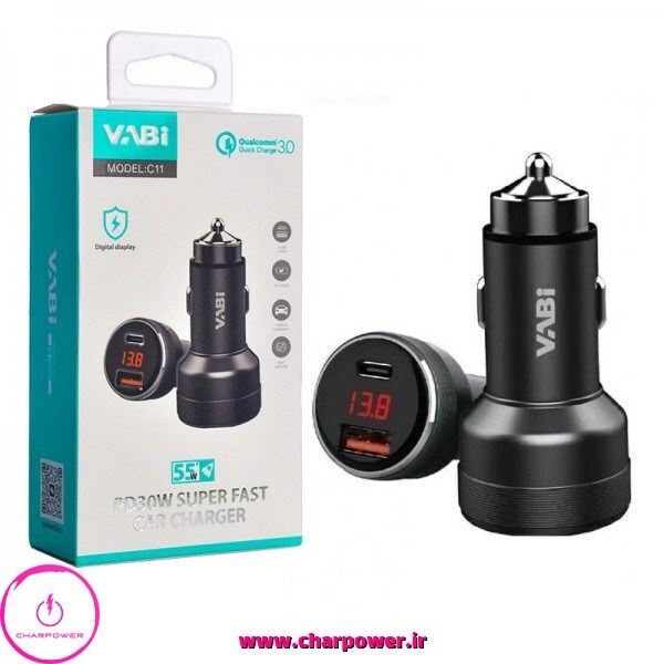 شارژر فندکی فست شارژ وابی Vabi مدل C11 توان 55 وات