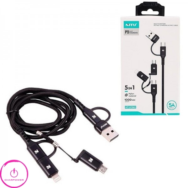  فروش کابل شارژ USB-A/Type-C به Type-C/Lightning/Micro USB طول 100 سانتی متر نیتو Nitu مدل NT-UC062 توان 25 وات 