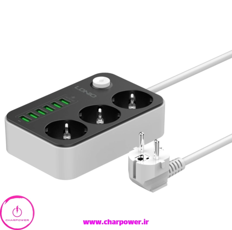 چند راهی، محافظ برق و شارژر USB الدینیو LDNIO مدل SE3631 توان 2500 وات