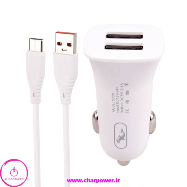 شارژر فندکی اسکای دلفین Sky dolphin مدل SZ09T توان 15 وات + کابل تایپ سی