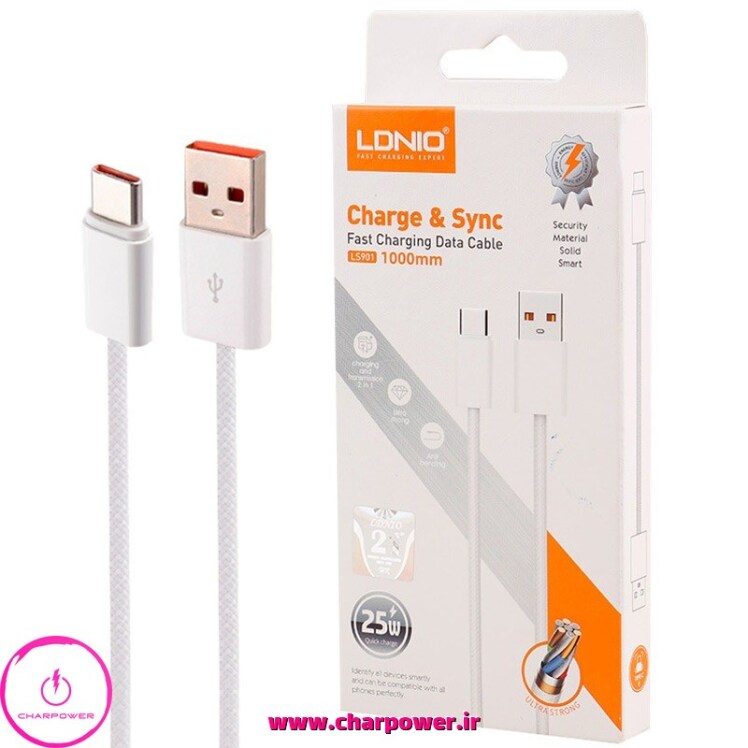 کابل شارژ USB-A به Type-C طول 100 سانتی متر الدینیو Ldnio مدل LS901 توان 25 وات