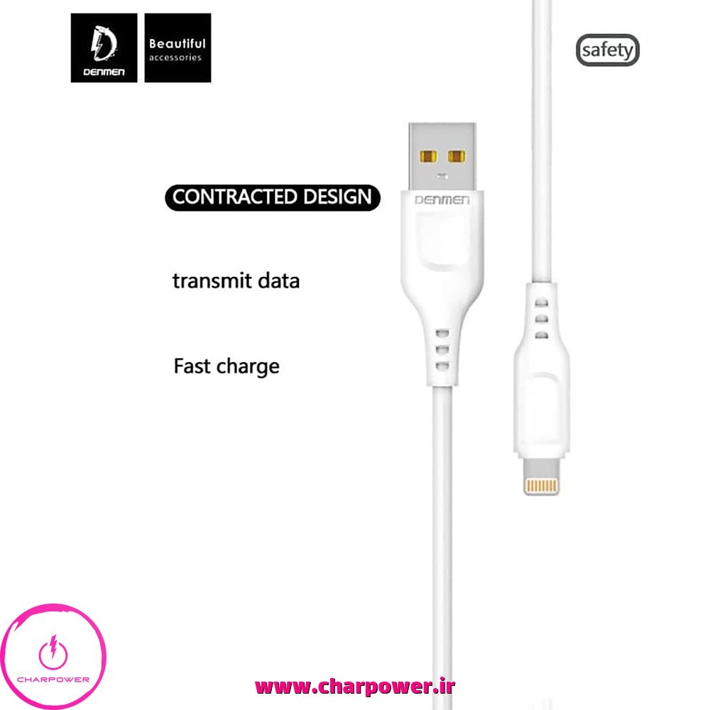  کابل شارژ USB به Lightning طول 100 سانتی متر دنمن denmen مدل D01L جریان 2.4 آمپر چارپاور 