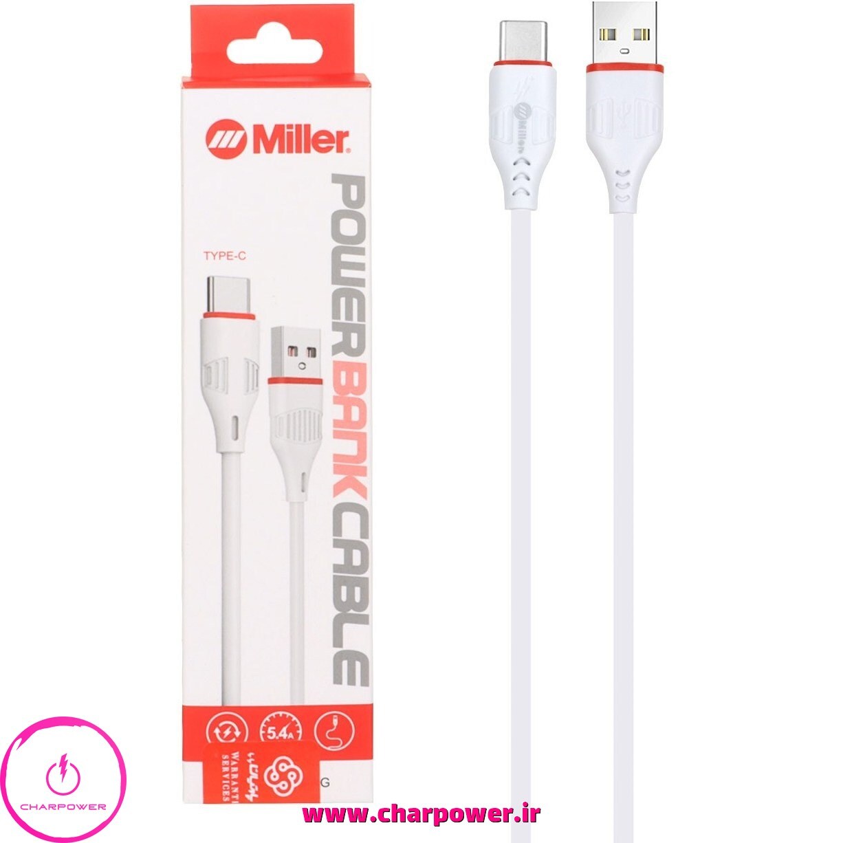 کابل شارژ کوتاه فست شارژ USB-A به Type-C طول 30 سانتی متر میلر Miller مدل Ca-1443