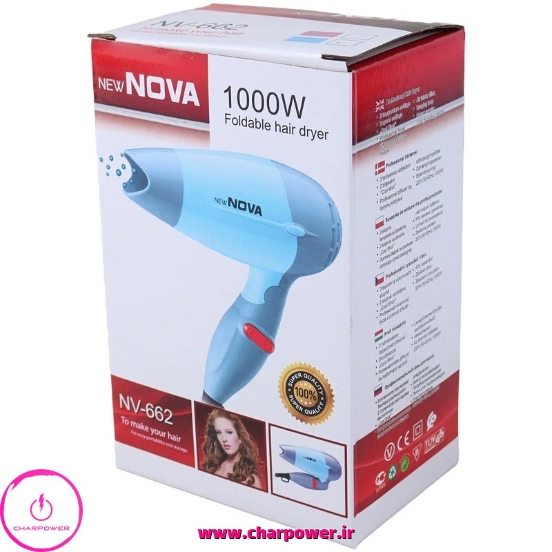  سشوار مسافرتی نوا Nova مدل NV-662 توان 1000 وات چارپاور 