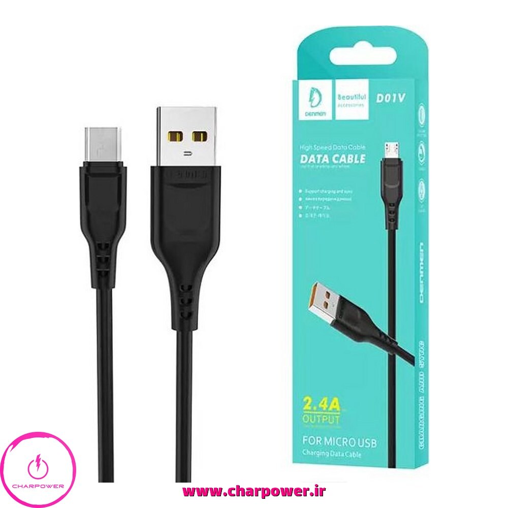  خرید کابل شارژ USB به Micro USB طول 100 سانتی متر دنمن denmen مدل D01V جریان 2.4 آمپر 