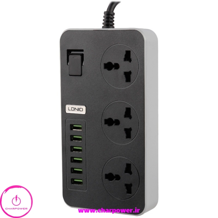 چند راهی، محافظ برق و شارژر USB الدینیو LDNIO مدل SC-09 توان 2500 وات