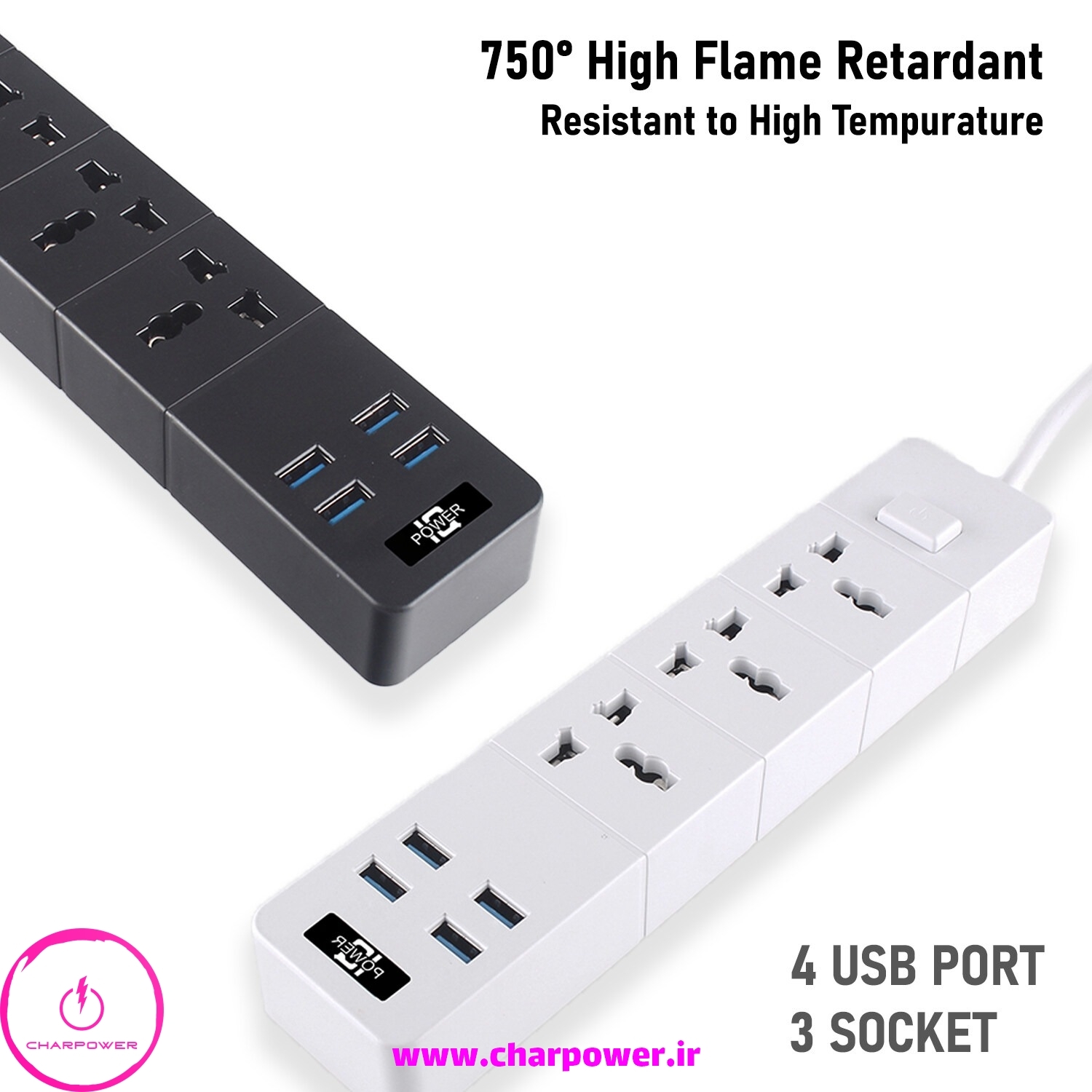  چند راهی و شارژر USB آی کیو پاور IQ Power مدل TB-T08 توان 2500 وات 