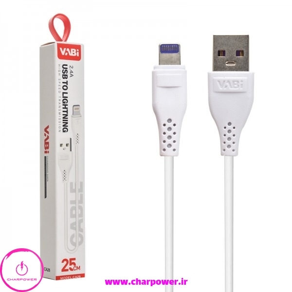  کابل شارژ کوتاه USB-A به Lightning طول 25 سانتی متر وابی Vabi مدل CA26 