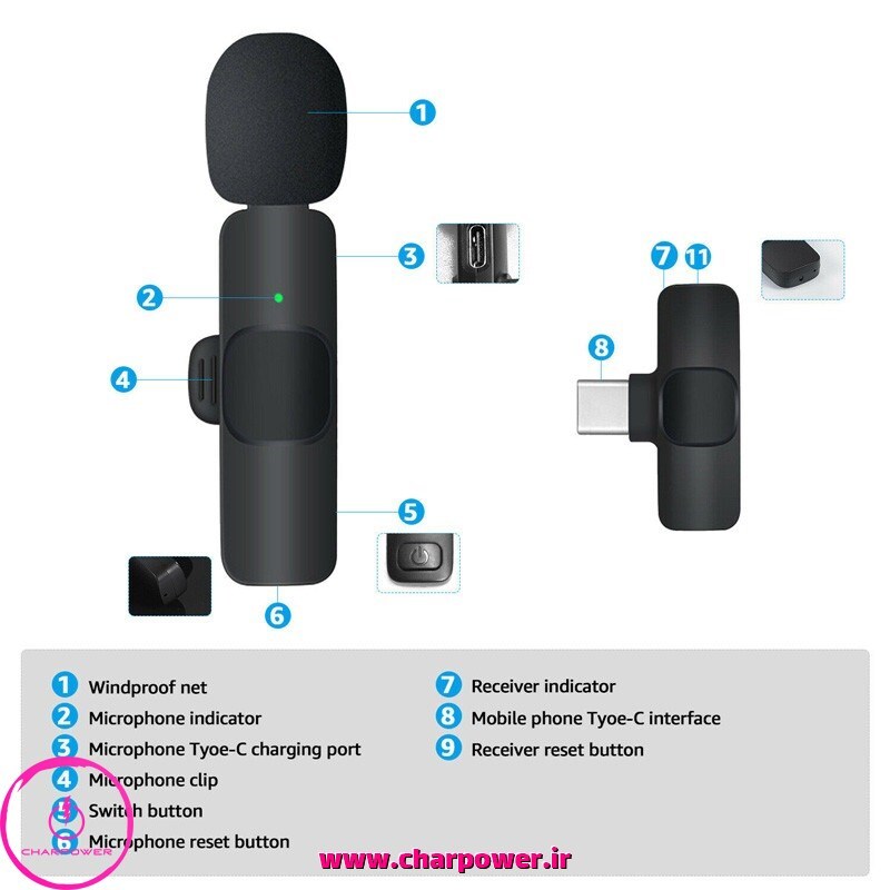  قیمت میکروفون یقه‌ای بیسیم Type-C مدل K8 