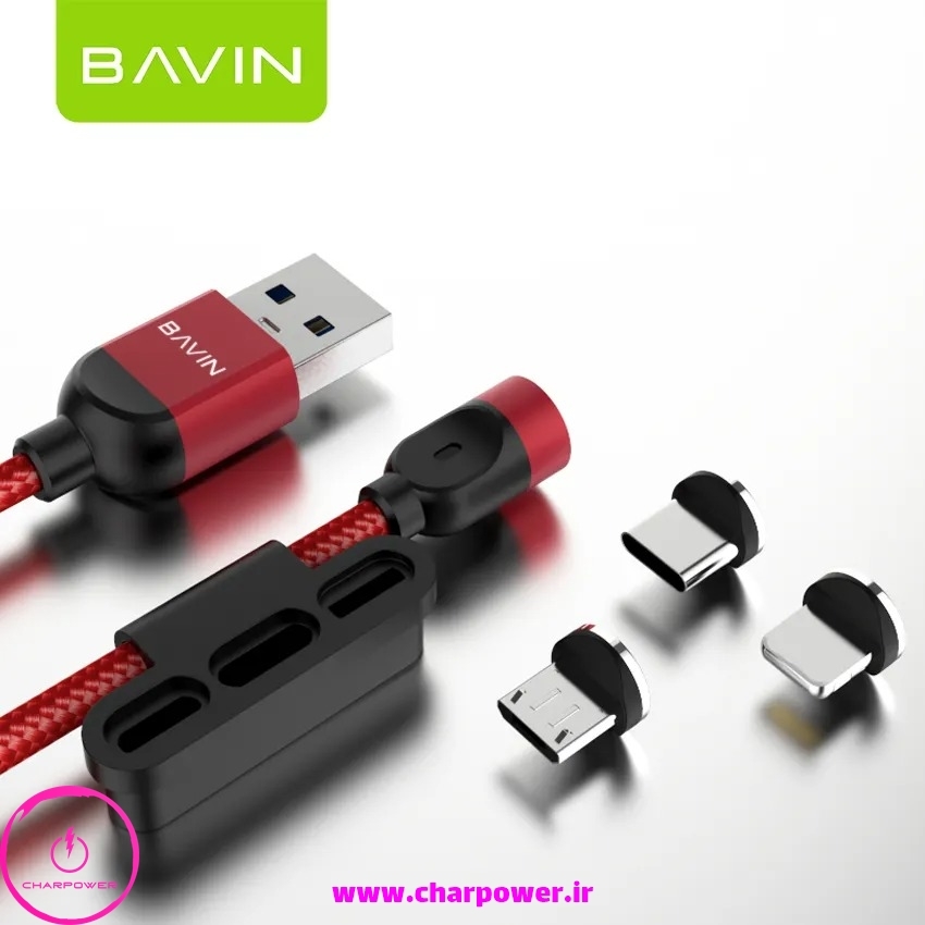  فروش کابل شارژ مگنتی USB-A به Type-C/Lightning/MicroUSB طول 100 سانتی متر باوین Bavin مدل CB173 