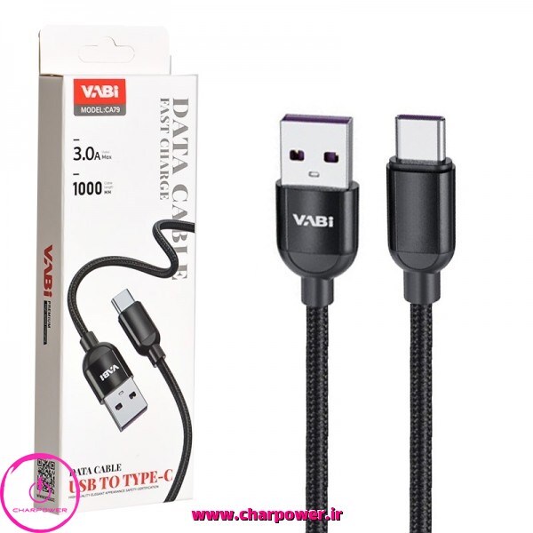  کابل شارژ USB-A به Type-C طول 100 سانتی متر وابی Vabi مدل CA79 جریان 3 آمپر 