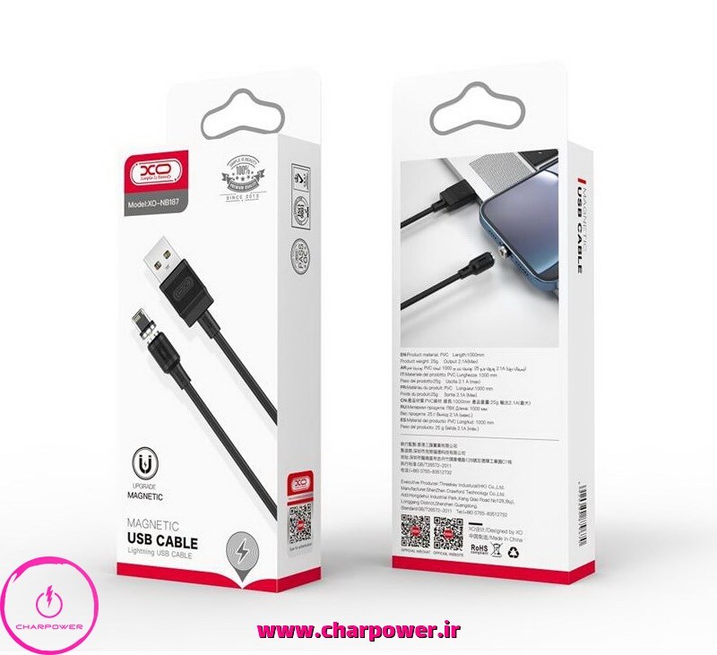  کابل شارژ مگنتی USB به Lightning ایکس او XO طول 100 سانتی متر مدل NB187 جریان 2.1 آمپر چارپاور 