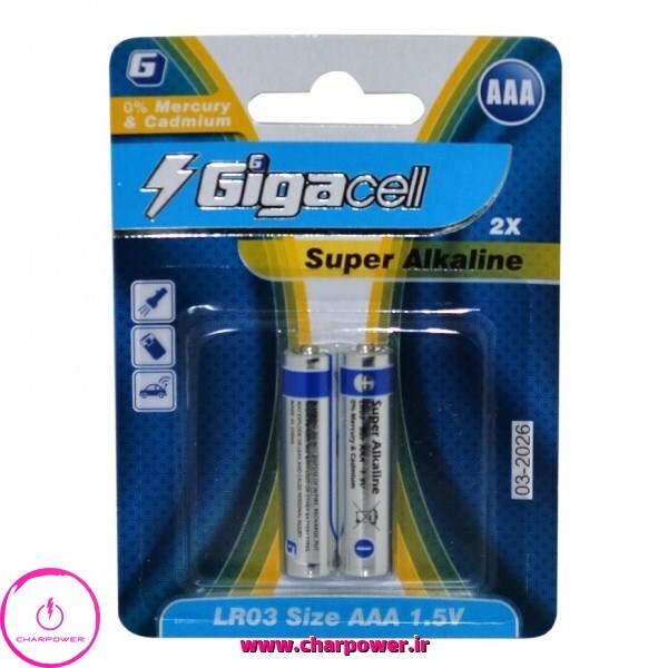 باتری نیم قلمی Alkaline آلکالاین گیگاسل Gigacell مدل LR03 AAA بسته دو عددی
