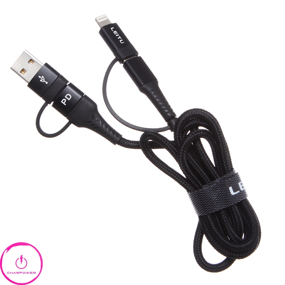  کابل شارژ USB A/Type-C به Type-C/Lightning طول 100 سانتی متر لیتو Leitu مدل LD-7 چارپاور 
