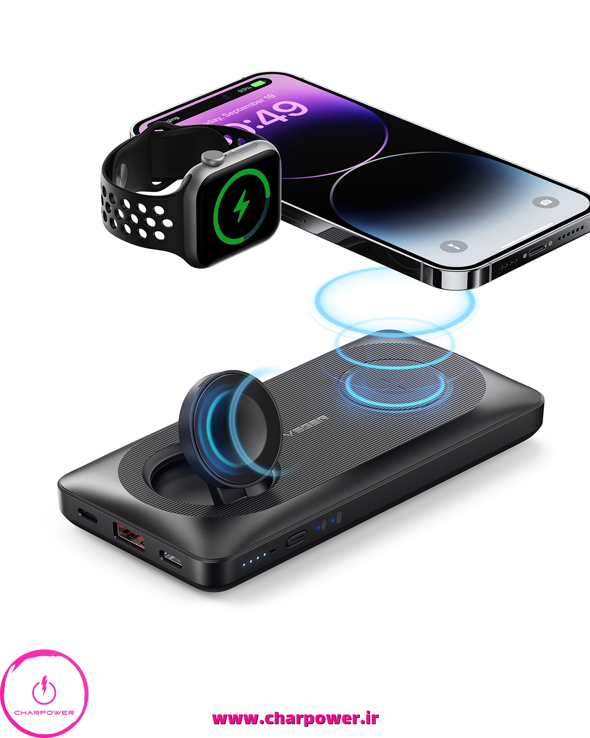 پاوربانک وایرلس گوشی و واچ 