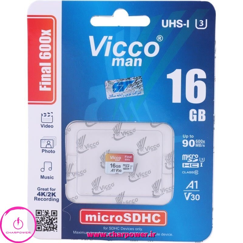  کارت حافظه، رم میکرو MicroSDHC ویکومن Viccoman کلاس 10 استاندارد UHS-I U3 سرعت 90MBps ظرفیت 16 گیگ 